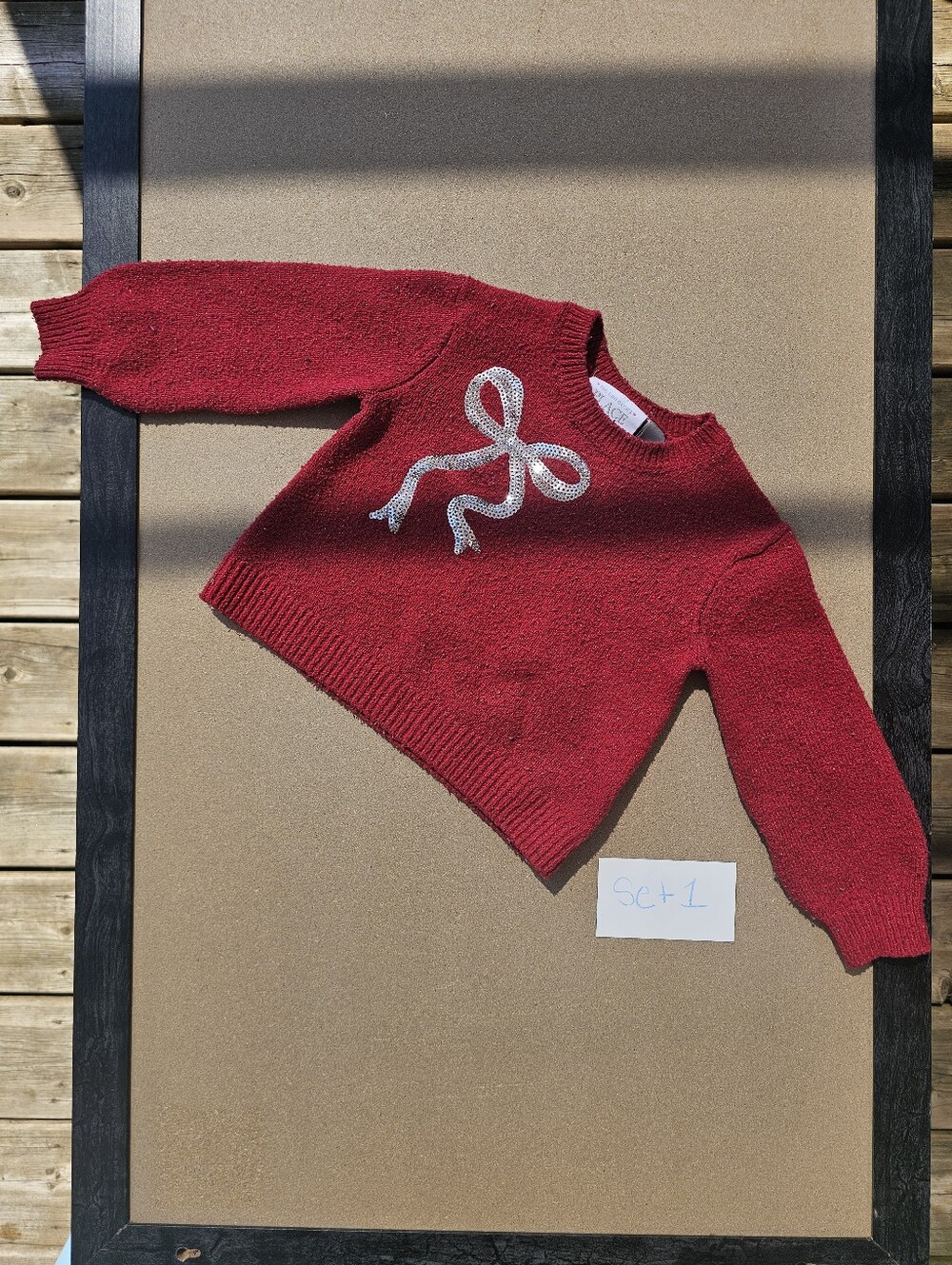 The Children's Place Girls Holiday Sweater | Size 2T | Red Sparkly Christmas Bow